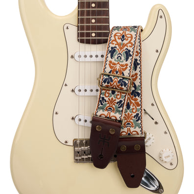 AMUMU SPH-OBG-TGBN 2" Beige Brown Spades Heart Guitar Strap – Retro Embroidery, Soft Cotton Comfort, Durable Leather Ends, Antique Bronze Metal Buckles, and Pick Pocket